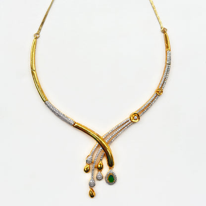 Golden Cascade Diamond and Emerald Necklace & Earring Set