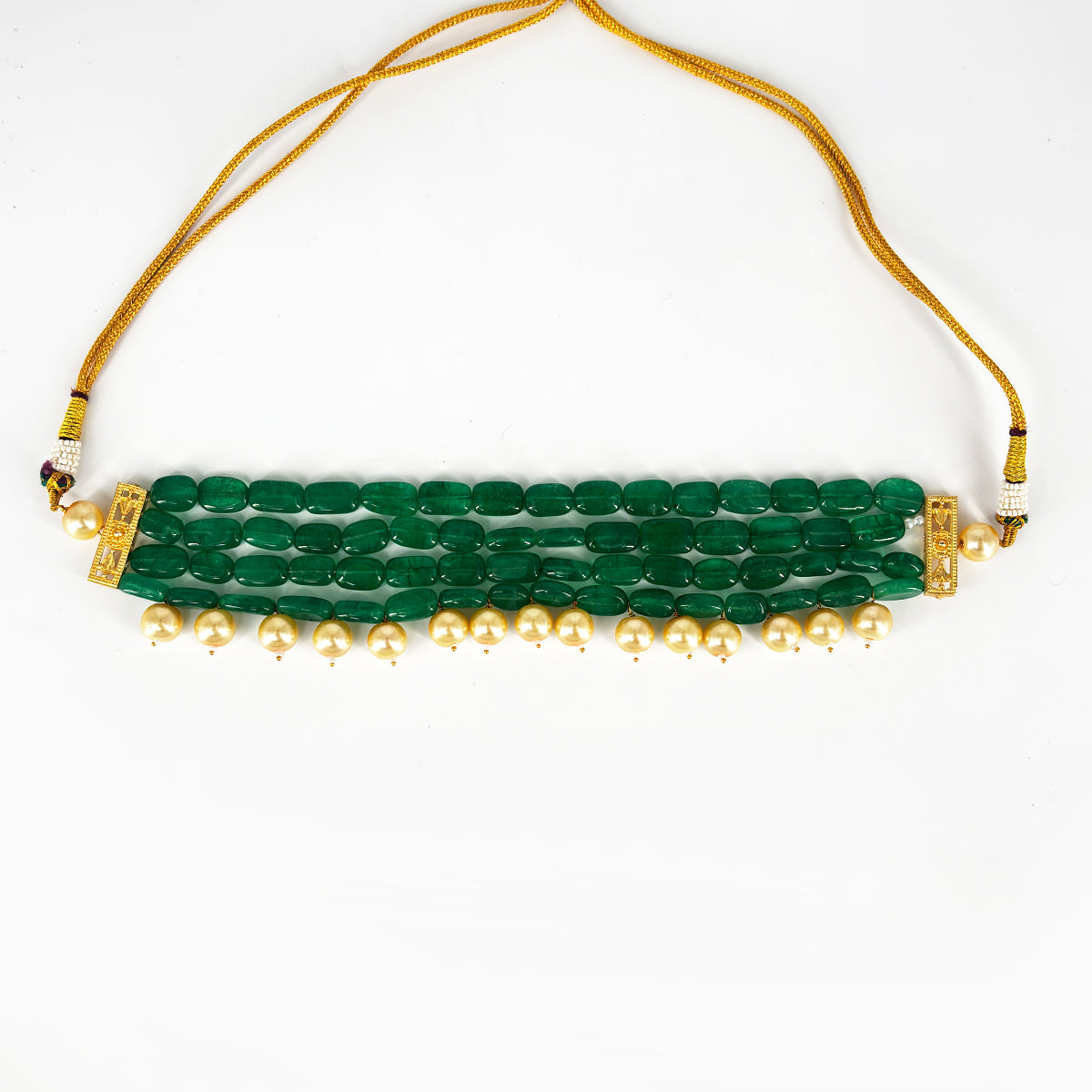 Green Bead & Pearl Choker Necklace Set with Earrings