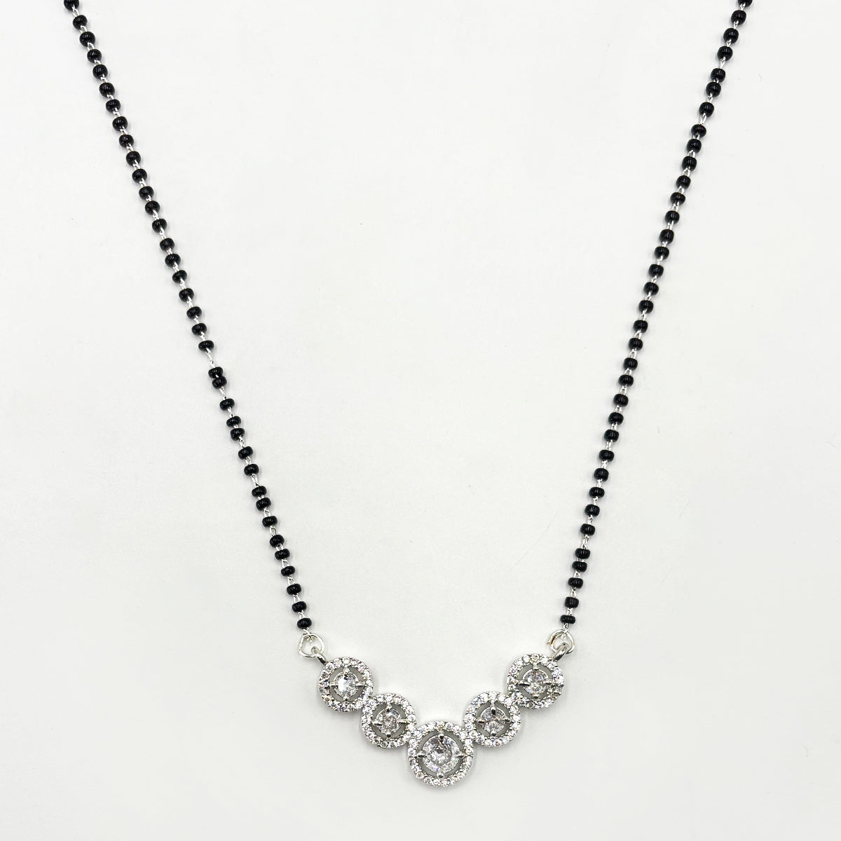 Complete American Diamond Mangalsutra Set with Earrings and Adjustable Halo Finger Ring