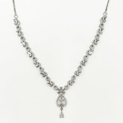 Brilliant American Diamond Silver-Tone V-Drop Necklace Set with Matching Dangle Earrings
