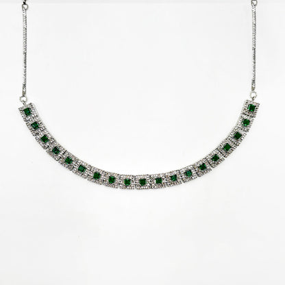 Sparkling Silver-Tone Square-Cut Emerald Green Choker Necklace and Earrings Set