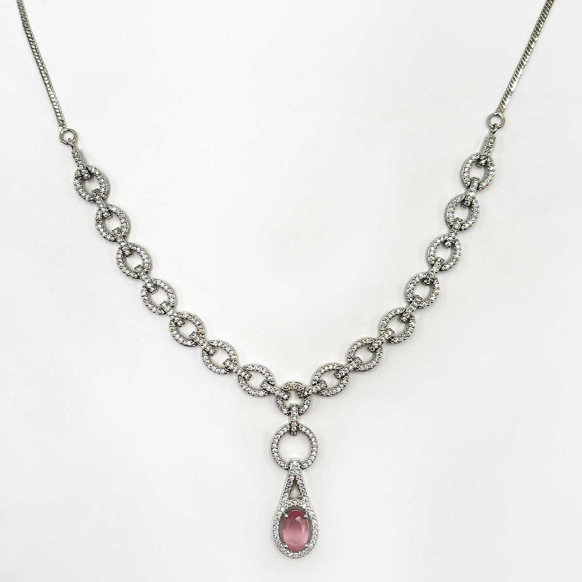 Pink Gemstone and Diamond Necklace and Earring Set