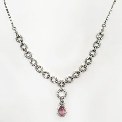 Pink Gemstone and Diamond Necklace and Earring Set