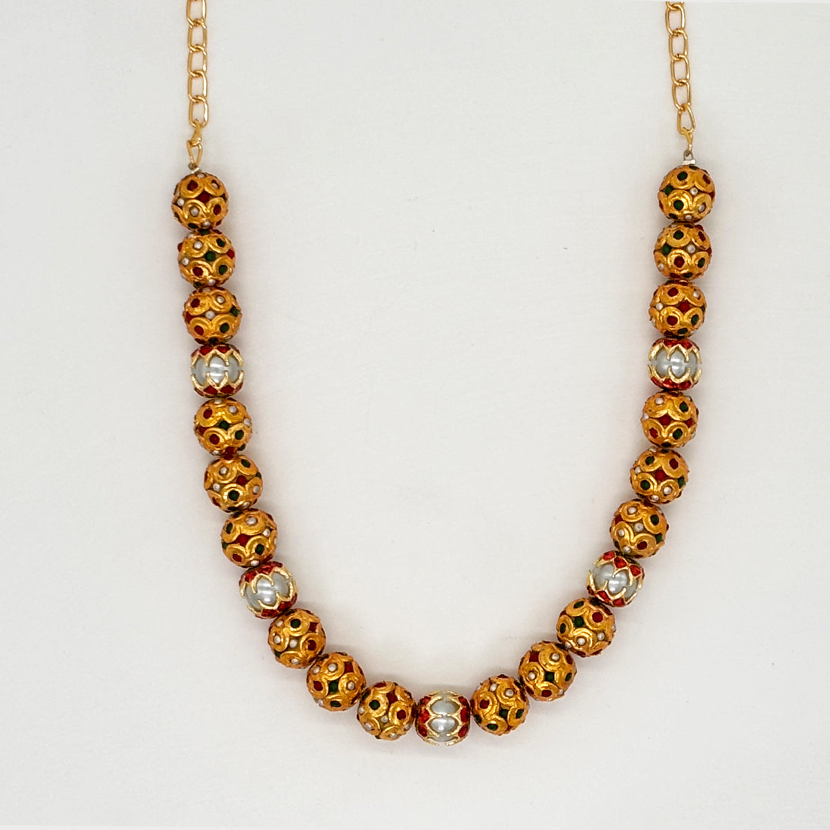 Traditional Gold Plated Beaded Necklace with Matching Earrings
