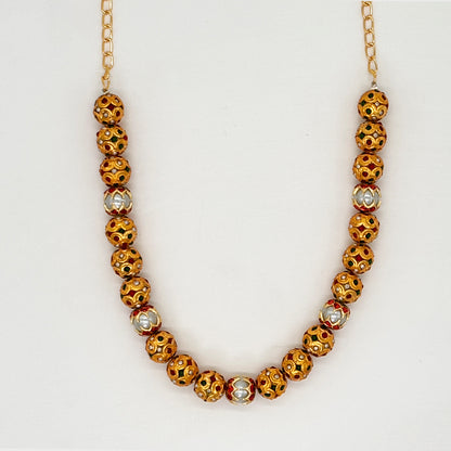 Traditional Gold Plated Beaded Necklace with Matching Earrings