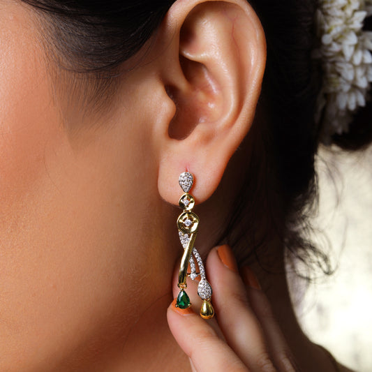 Golden Cascade Diamond and Emerald Necklace & Earring Set