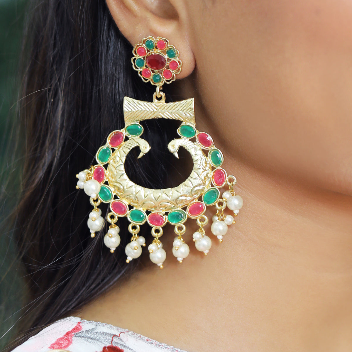 Regal Kundan Chandbali Earrings with Pearl Tassels