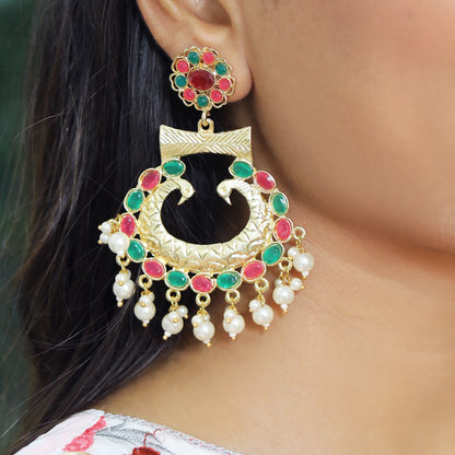 Regal Kundan Chandbali Earrings with Pearl Tassels
