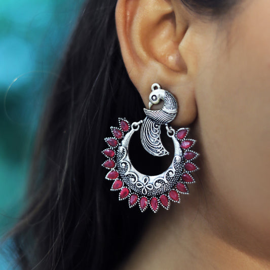 Peacock Charm Pink Chandbali Earrings
