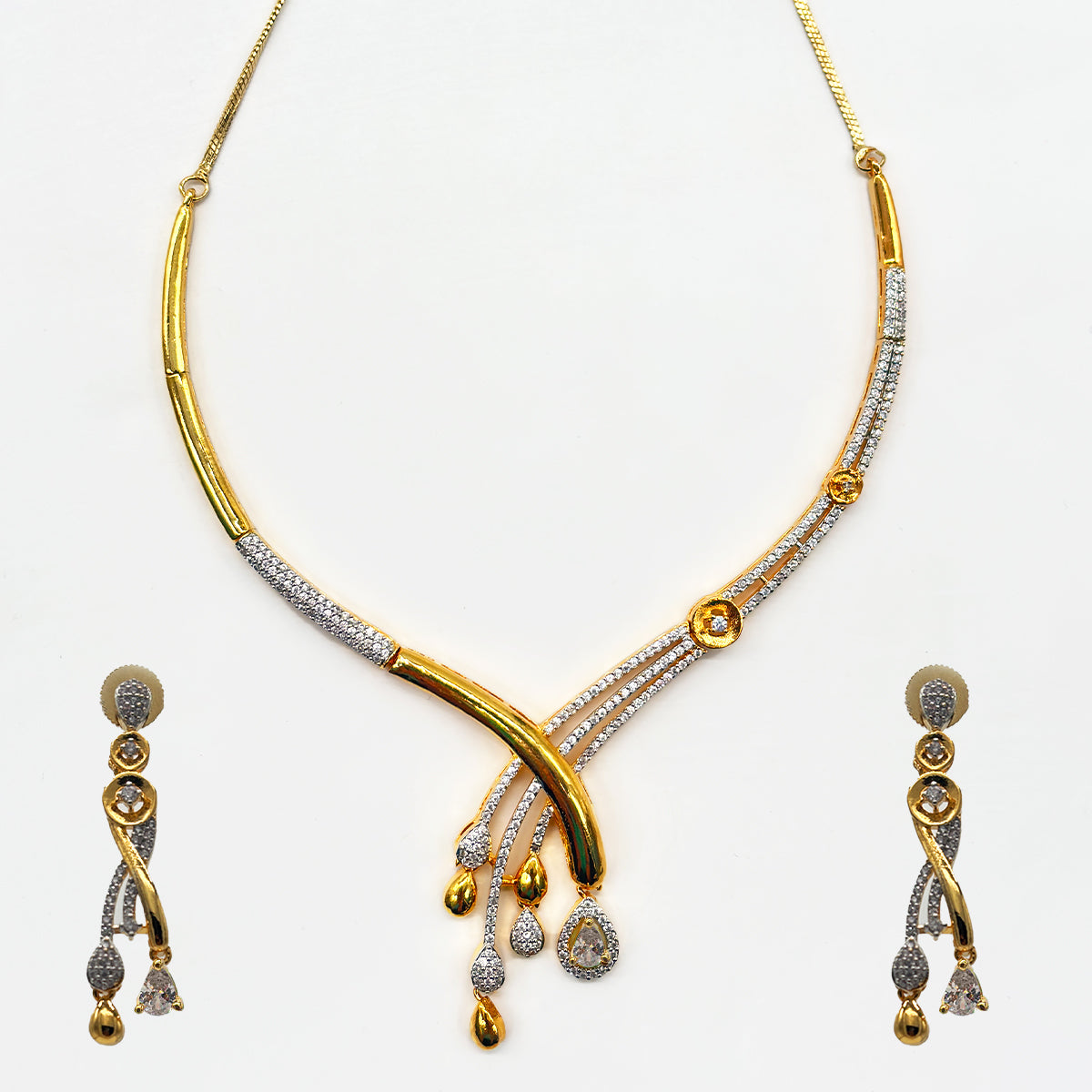 Golden Radiance Diamond Necklace & Earrings Set