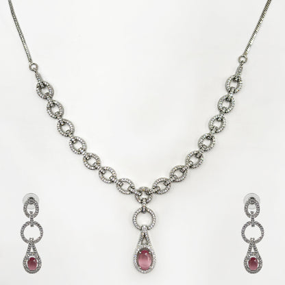 Pink Gemstone and Diamond Necklace and Earring Set