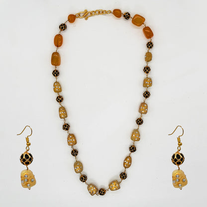 Ethnic Golden Stone Beaded Necklace Set
