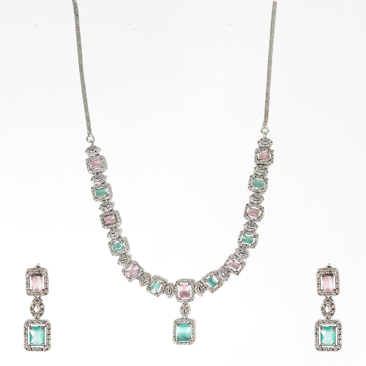 Elegant Dual-Tone Gemstone Necklace and Earring Set
