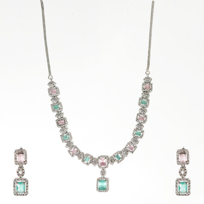 Elegant Dual-Tone Gemstone Necklace and Earring Set