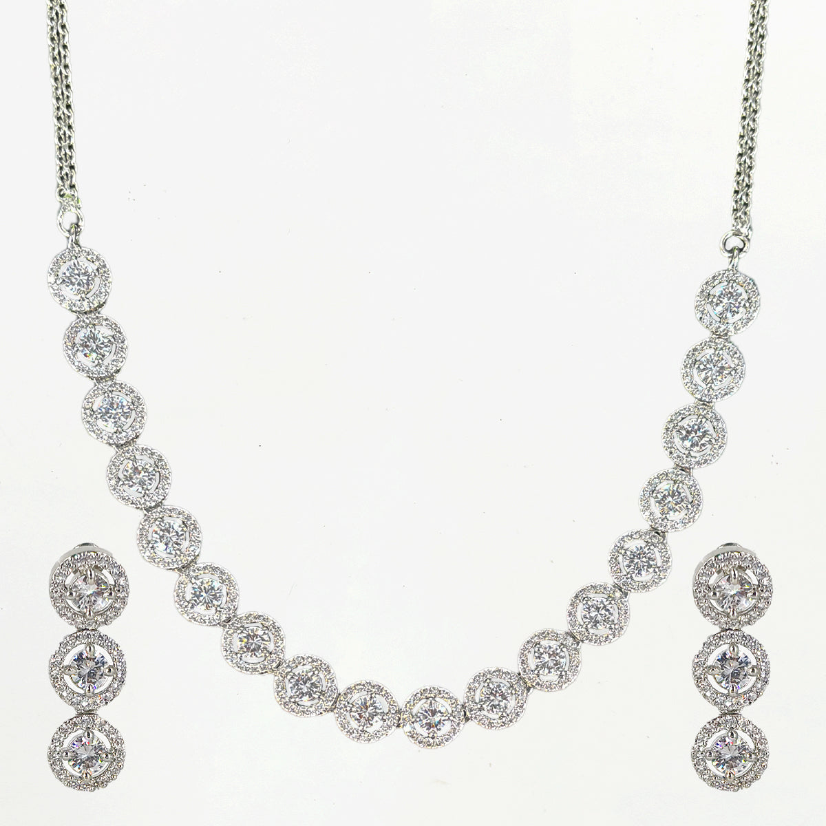 Diamond Halo Necklace and Earring Set