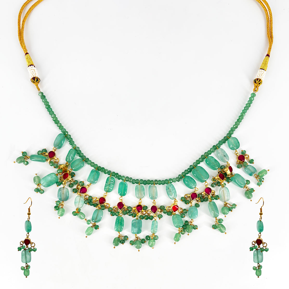 Elegant Green Beaded Necklace Set with Earrings