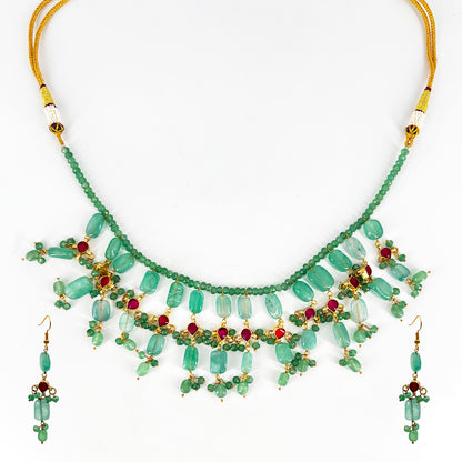 Elegant Green Beaded Necklace Set with Earrings