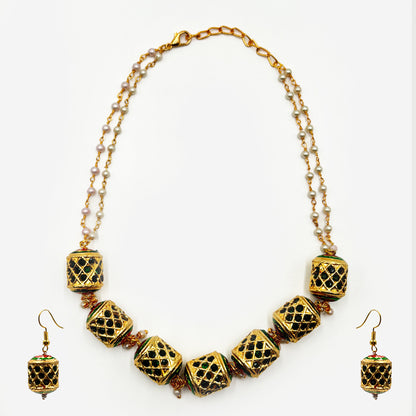 Traditional Gold-Plated Necklace and Earring Set with Pearl Detailing