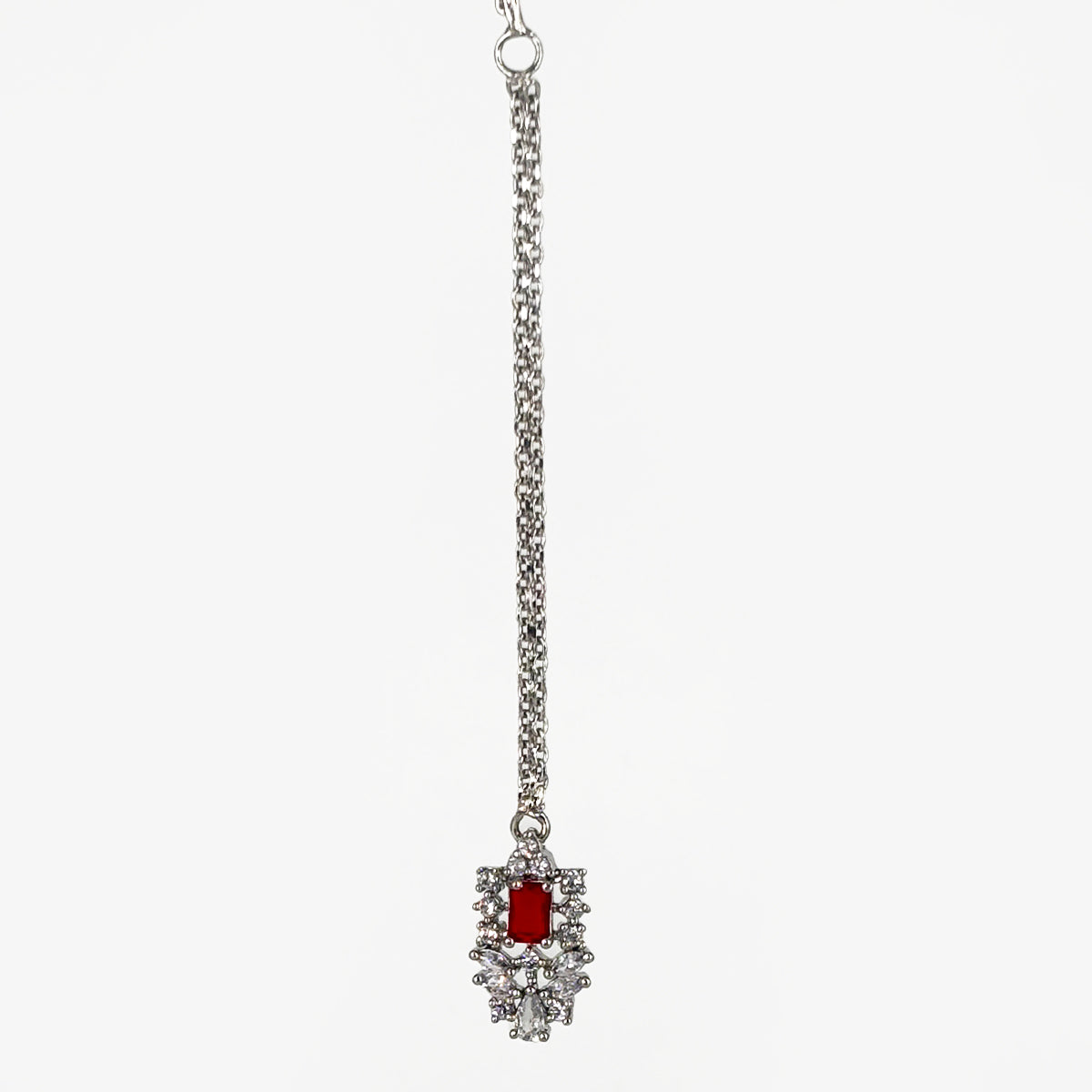 Royal Red Stone Silver-Plated Necklace, Earrings & Maang Tikka Set