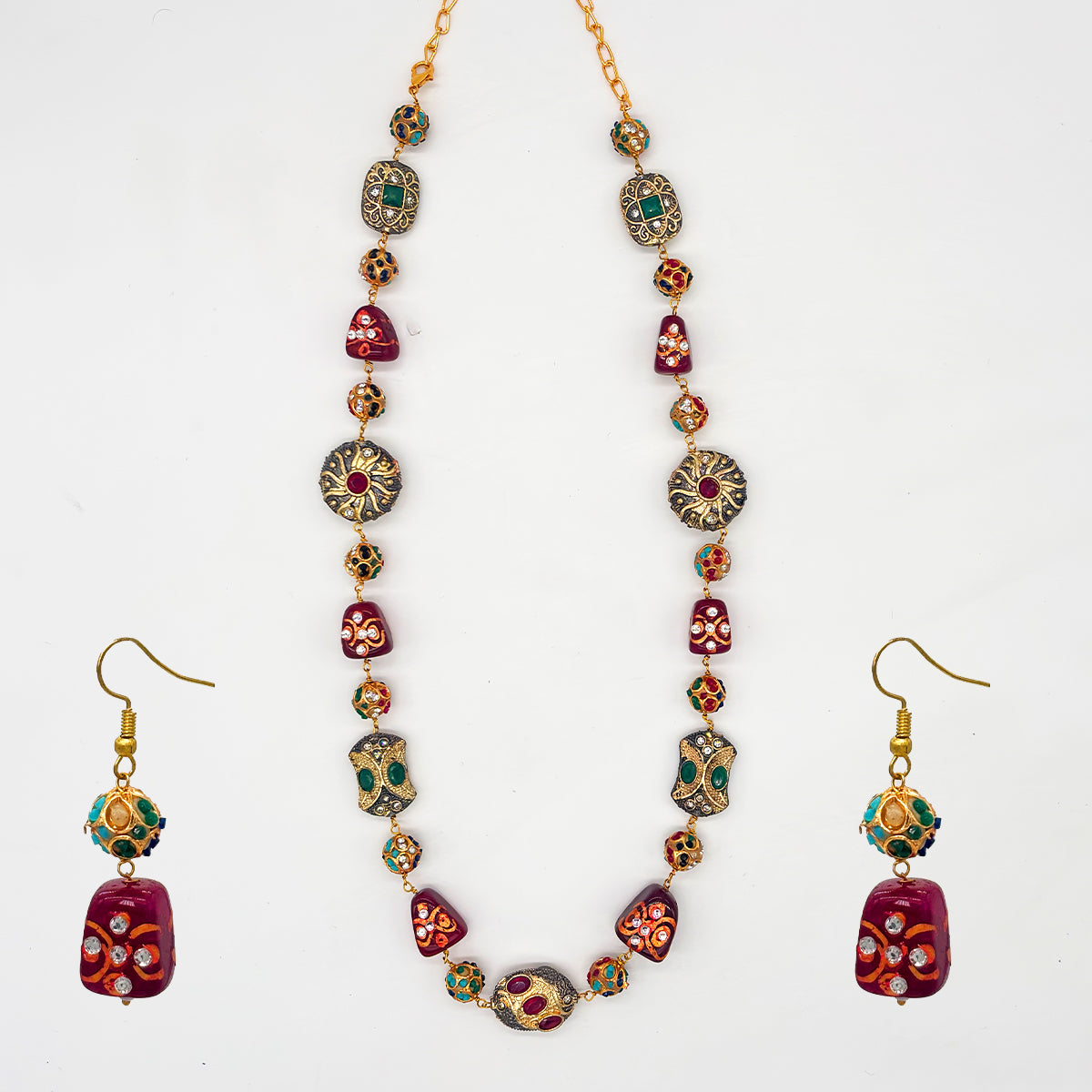 Handcrafted Multicolor Beaded Necklace Set with Earrings