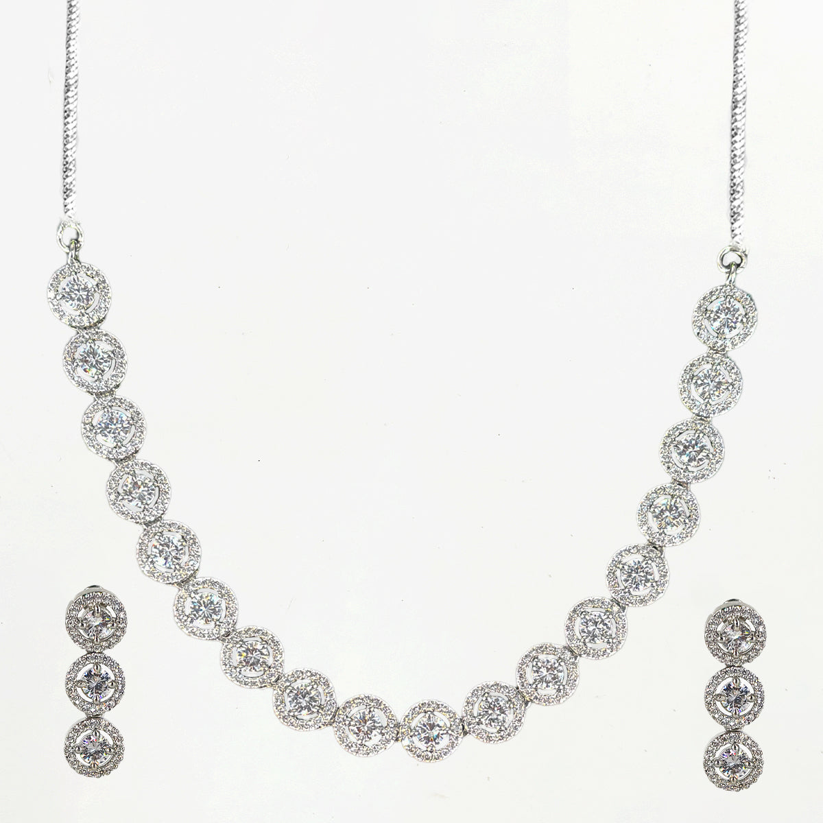 Halo Round-Cut CZ Necklace & Earring Set