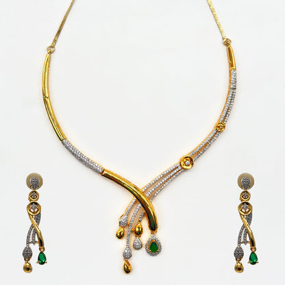 Golden Cascade Diamond and Emerald Necklace & Earring Set