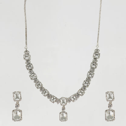 Regal Radiance Silver-Plated Necklace & Earring Set