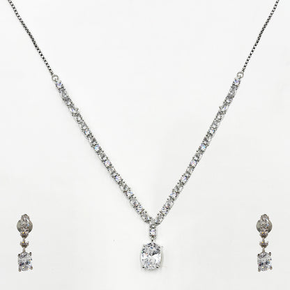 Classic Silver-Plated Diamond Look Necklace & Earring Set