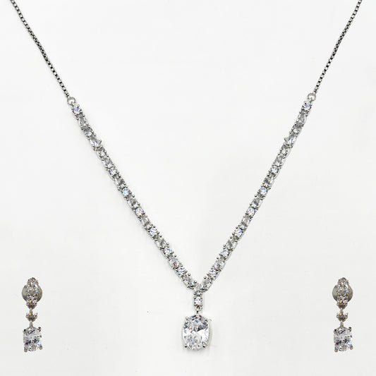 Classic Silver-Plated Diamond Look Necklace & Earring Set