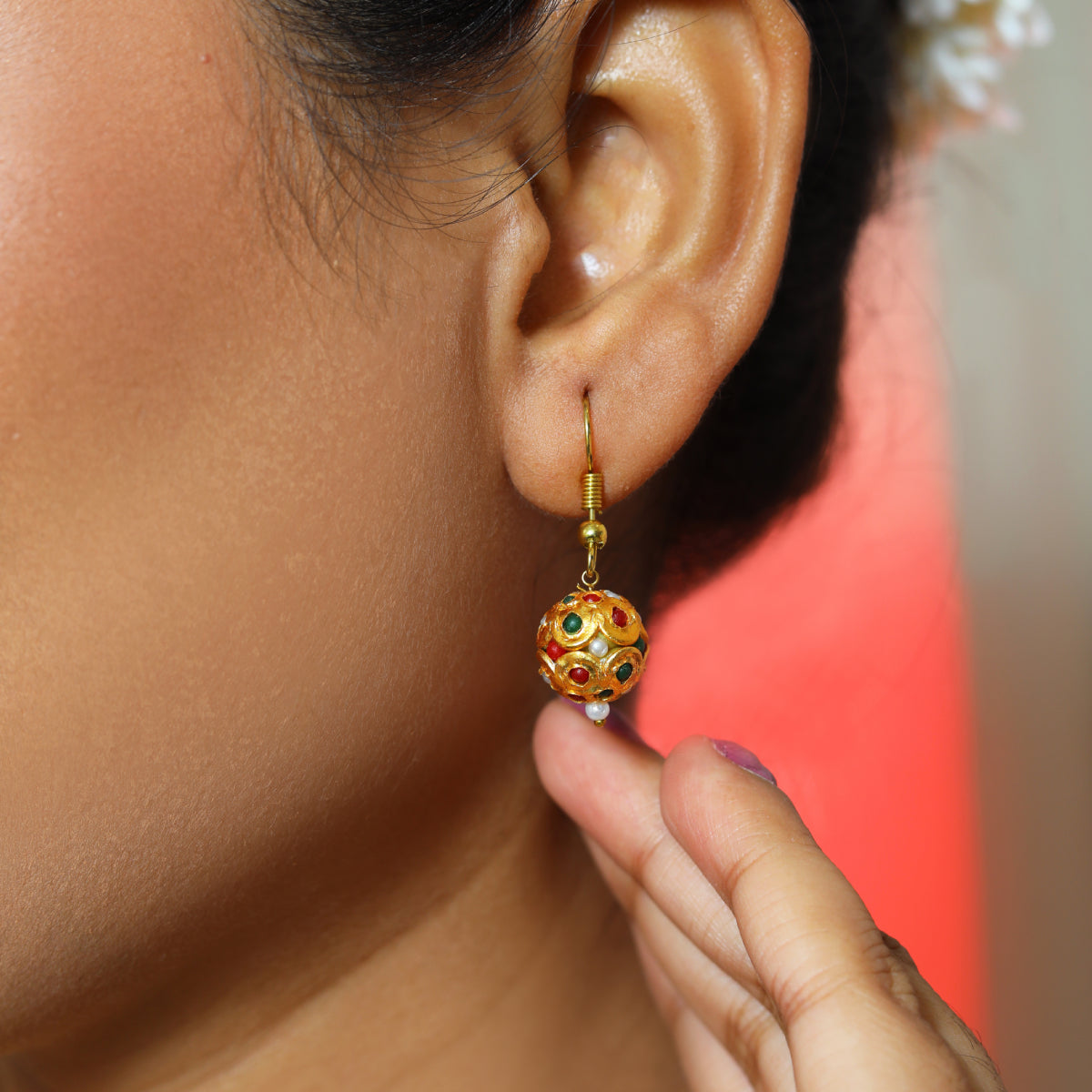 Traditional Gold Plated Beaded Necklace with Matching Earrings