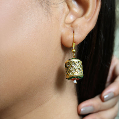 Handcrafted Gold-Tone Meenakari Work Pearl Necklace Set with Traditional Barrel Beads and Earrings