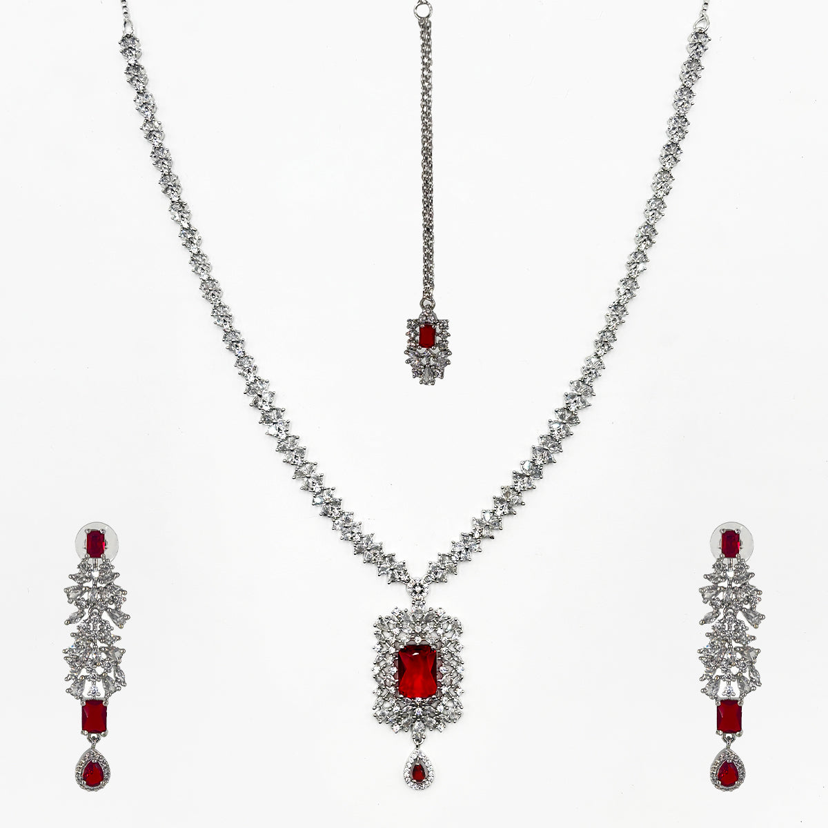 Ruby Bridal Zircon Maangtikka Set