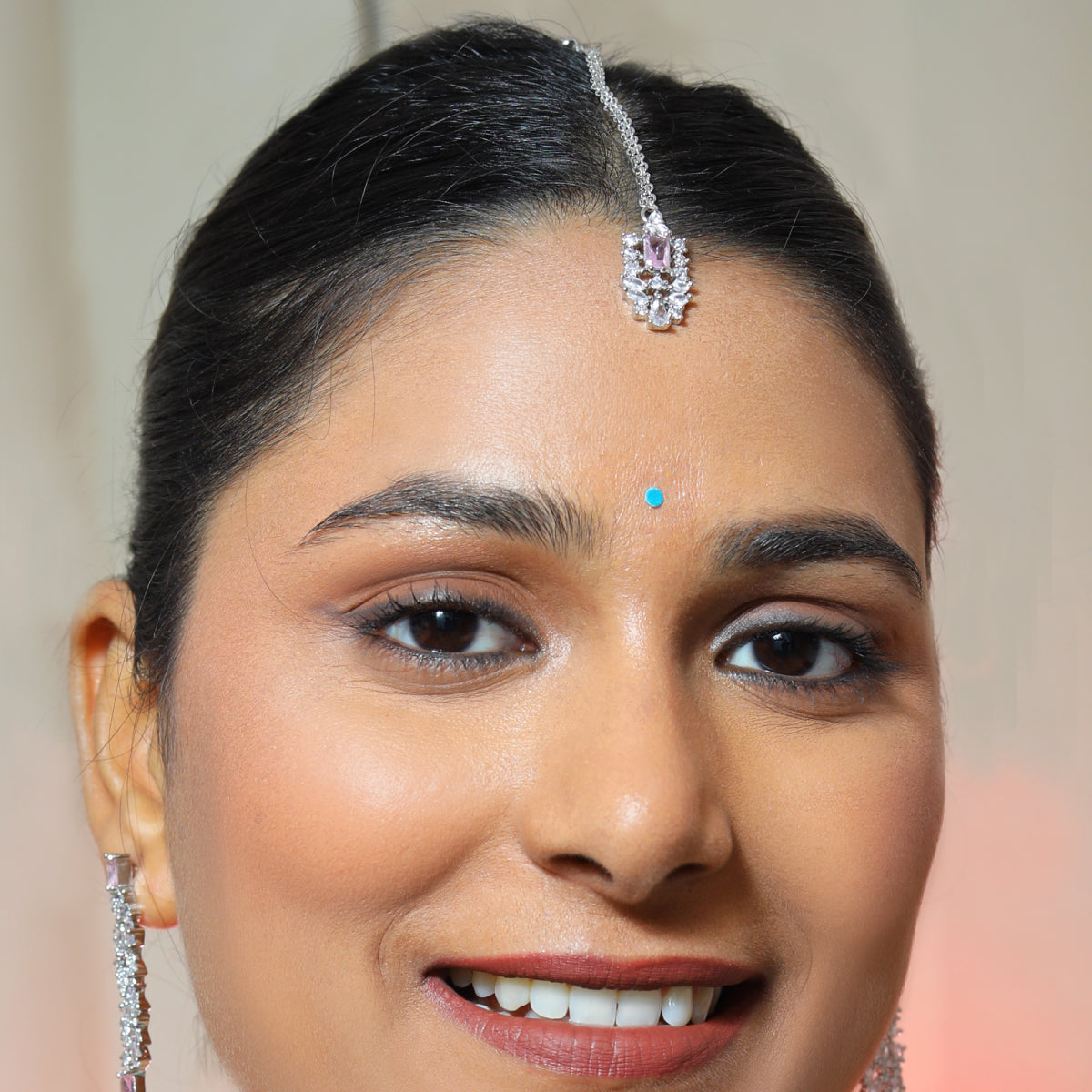 Elegant Silver-Plated Pink Stone Necklace & Earring Set
