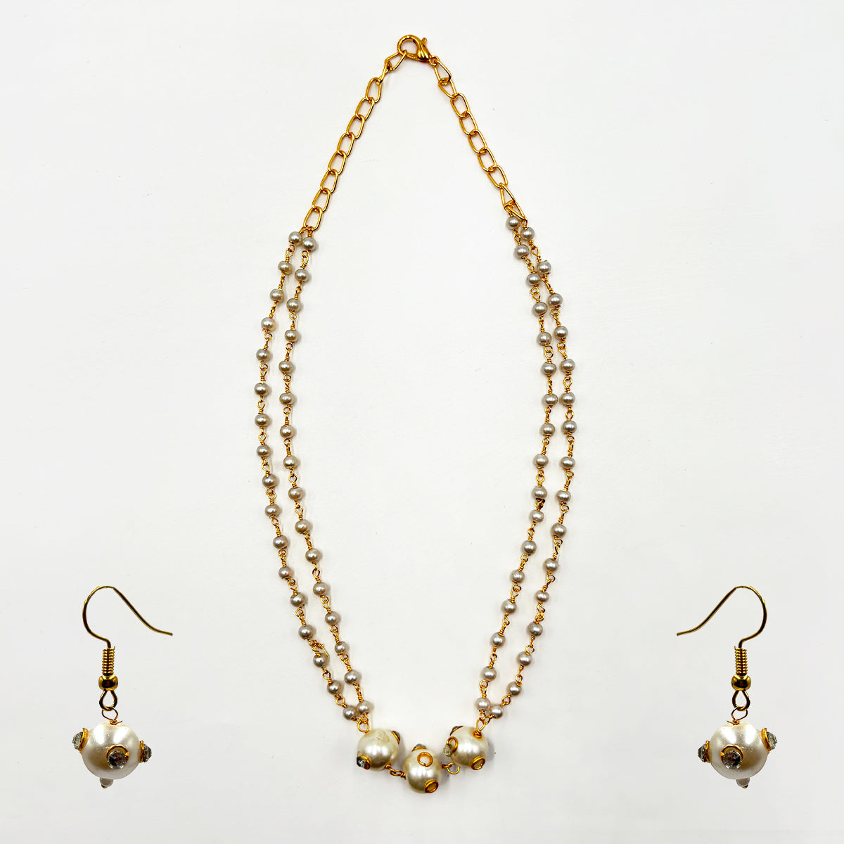 Elegant Pearl-Studded Gold-Plated Necklace and Earring Set