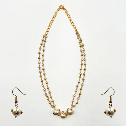 Elegant Pearl-Studded Gold-Plated Necklace and Earring Set