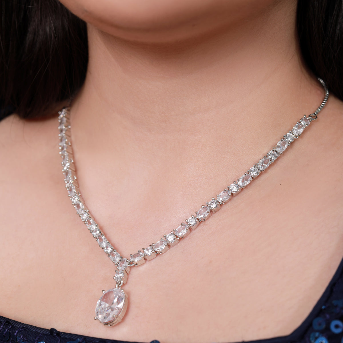 Crystal Elegance Oval Drop Necklace & Earring Set