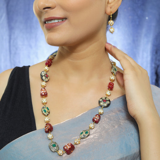 Handcrafted Multicolor Beaded Necklace Set with Earrings