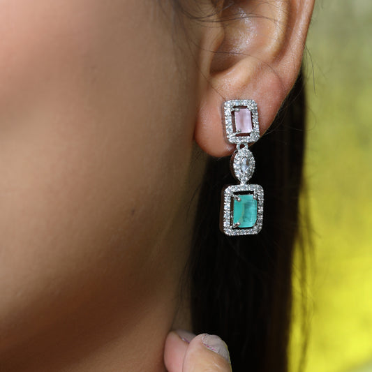 Elegant Dual-Tone Gemstone Necklace and Earring Set