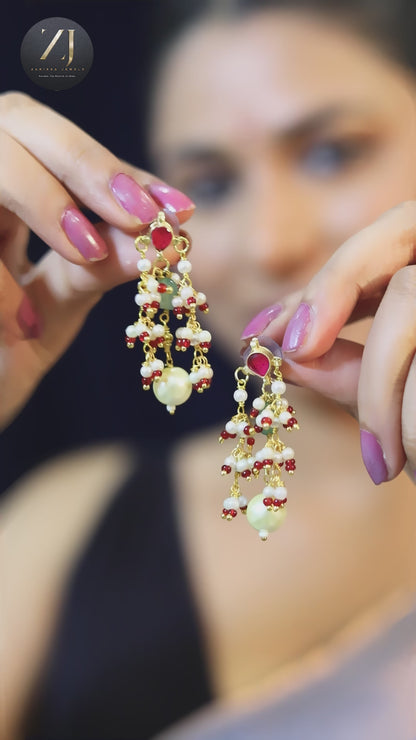 Pink Kundan Pearl Drop Set