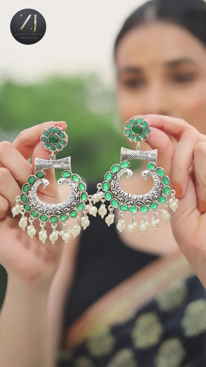 Emerald Peacock Dangle Earrings