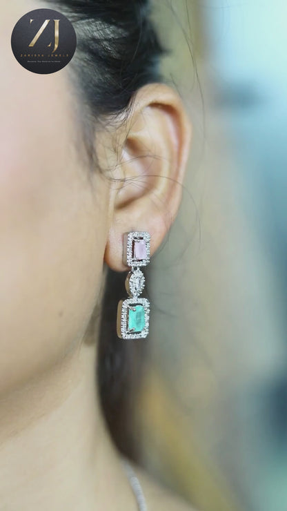 Elegant Dual-Tone Gemstone Necklace and Earring Set