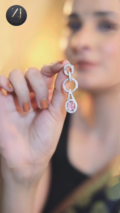 Pink Gemstone and Diamond Necklace and Earring Set