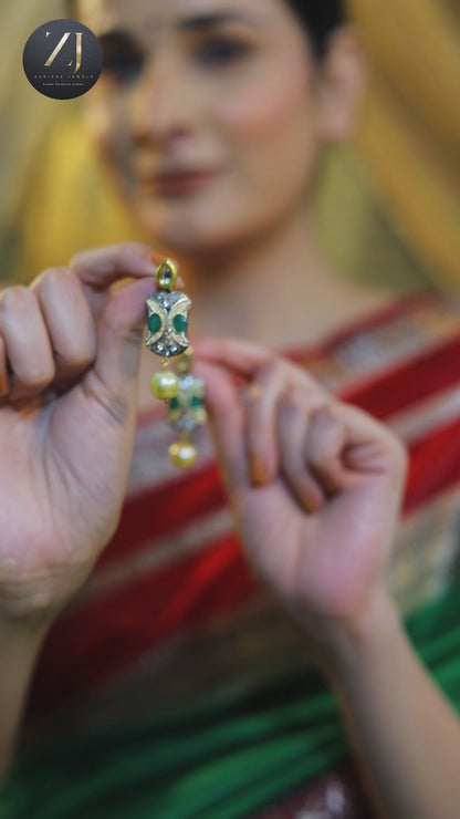 Emerald Elegance Pearl Drop Earrings
