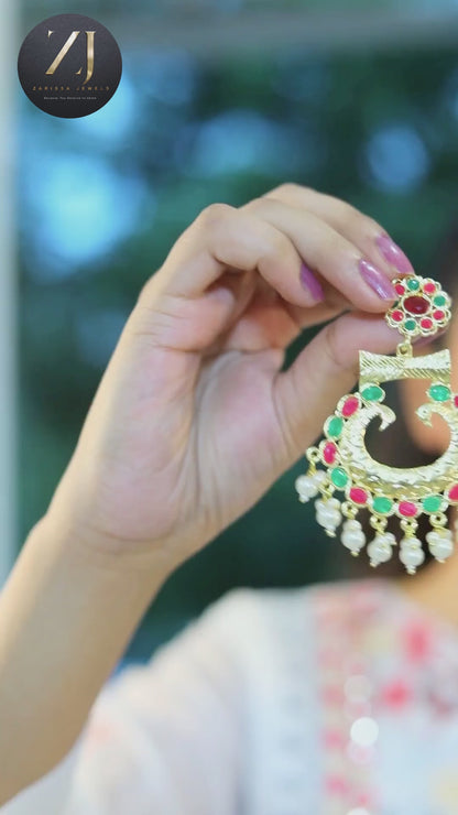 Regal Kundan Chandbali Earrings with Pearl Tassels